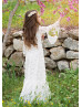 Bell Sleeves Ivory Polka Dot Lace Floor Length Flower Girl Dress